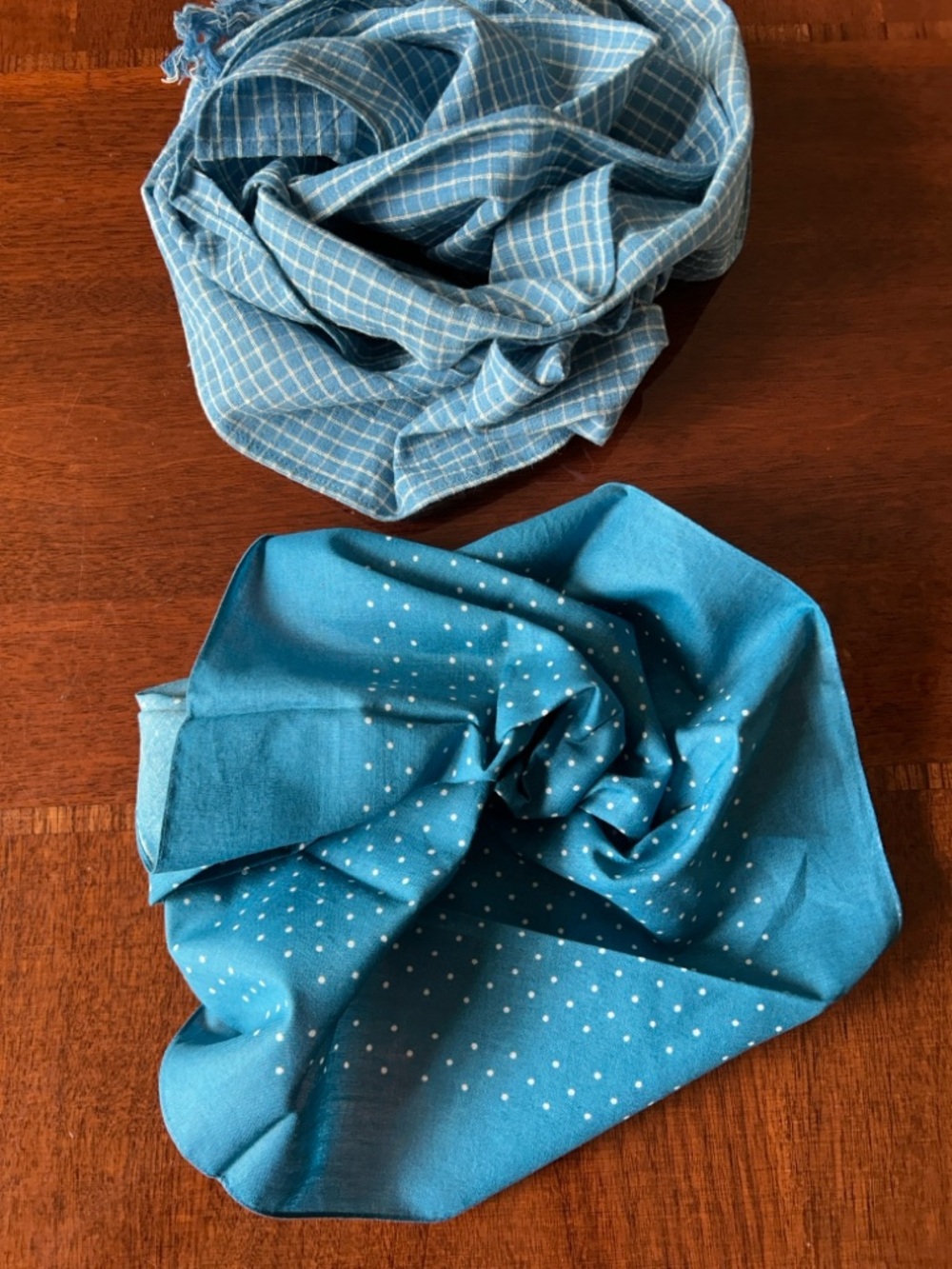 Lightweight Blue Plaid & blue Dot Scarves - Set of 2